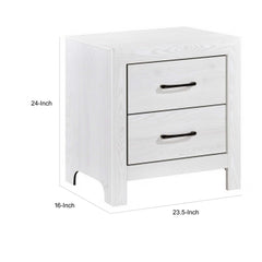 Record 24 Inch Nightstand, 2 Drawers with Black Nickel Handles, White Finish