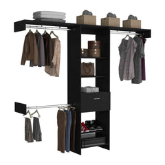 Demeter System, One Drawer, Three Metal Rods, Five Open Shelves, Black