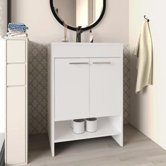 Hector Floor Vanity With Four Drawers And Two Open Shelves, White