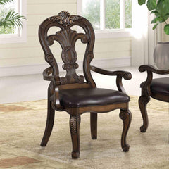 Traditional Style 2pc Arm Chair Ornate Corbels Dark Brown Finish Dining Room