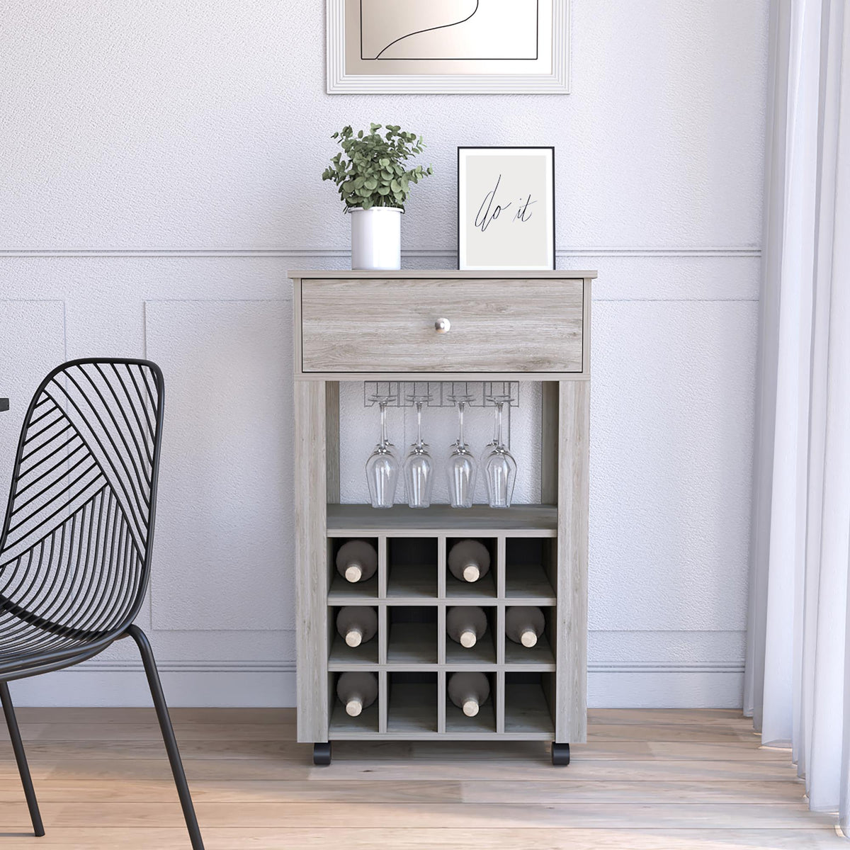 CASSANDRA E-SHOP Margh Bar Cart Drawer, Light Gray