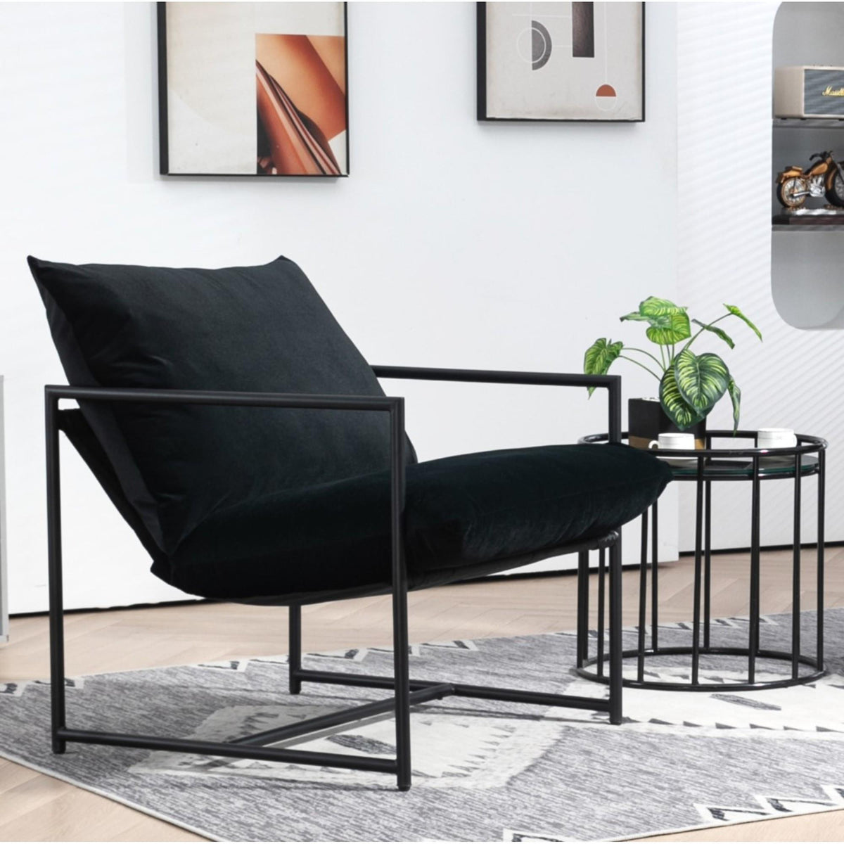 Quasar Modern Velvet Accent Chair, Metal Frame Contemporary Recliner with Deep Seating Cushion for Home Office
