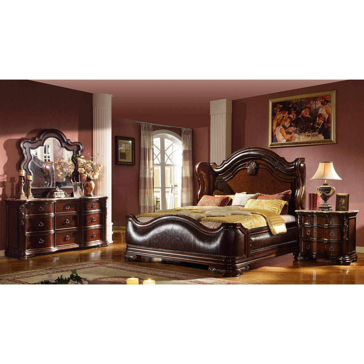 Jason Traditional Queen 4pc Bedroom set made with wood in Dark Walnut