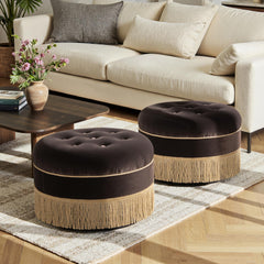 Planet 24" Round Upholstered Accent Ottoman Deep Brown Performance Velvet