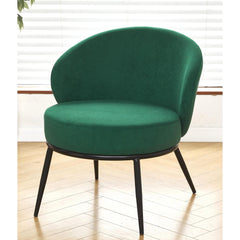 Round Velvet Accent Chair, Mid-Century Modern Upholstered Armchair with Metal Legs, Comfy Barrel Side Chair for Living Room Bedroom