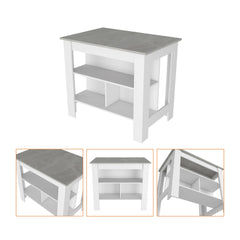 Kitchen Island Dozza, Three Shelves, White / Ibiza Marble Color Finish