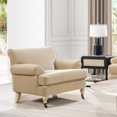 Polyxena 38" Lawson Accent Arm Chair Metal Casters, Fawn Brown Performance Velvet