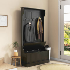 3-In-1 Entryway Bench with Coat Rack, Hall Tree with Bench and Shoe Storage, 5 Hooks for Hallway Black