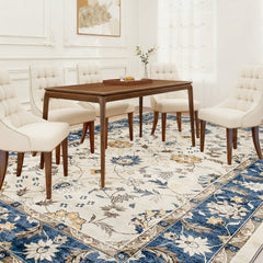 Machine Washable Area Rug 8x10, Non-Slip Boho Floral Print Floor Carpet for Living Room, Bedroom, Dining Room, Blue