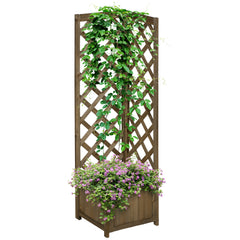 Wooden Raised Garden Bed, Planter with Trellis for Vine Climbing and Vegetables, Herbs and Flowers Growing, Carbonized