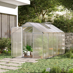 10' L x 6' W Walk-In Polycarbonate Greenhouse with Roof Vent for Ventilation & Rain Gutter for Winter