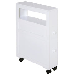 6.25" x 20.5" x 28.25" Wood Rolling Narrow Bathroom Side Storage Cabinet - White