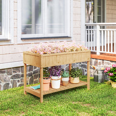 43x18x30in Raised Garden Bed with 8 Pockets and Shelf, Wooden Elevated Planter Box with Legs to Grow Herbs, Vegetables, and Flowers, Natural