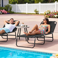 Folding Chaise Lounge Pool Chairs, Outdoor Sun Tanning Chairs with 5-Level Reclining Back, Steel Frame for Beach, Yard, Patio, Black