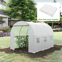 9.8' x 6.6' x 6.6' Plastic Greenhouse Cover Replacement, Heavy Duty Waterproof Tarp for Hoop House, Sheeting with 6 Windows, Door & Reinforcement Grid, White