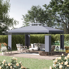 10' x 13' Patio Gazebo, Double Roof Outdoor Gazebo Canopy Shelter with Screen Decorate Corner Frame, for Garden, Lawn, Backyard and Deck, Gray