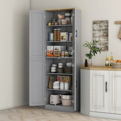 Freestanding Kitchen Pantry, 4-Door Kitchen Pantry Cabinet with Adjustable Shelves and Doors, Distressed White