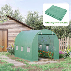 9.8' x 6.6' x 6.6' Plastic Greenhouse Cover Replacement, Heavy Duty Waterproof Tarp for Hoop House, Sheeting with 6 Windows, Door & Reinforcement Grid, Green
