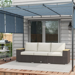 3-Seat Outdoor Patio Sofa, PE Wicker Outdoor Couch with  Extra Wide Deep Seat, Wide Armrests 4" Cushions, Beige