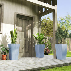 Tall Planters for Outdoor Plants Set of 3, 24 In Taper Planters with Drainage Holes, Rattan Decor Plant Pots, Light Gray