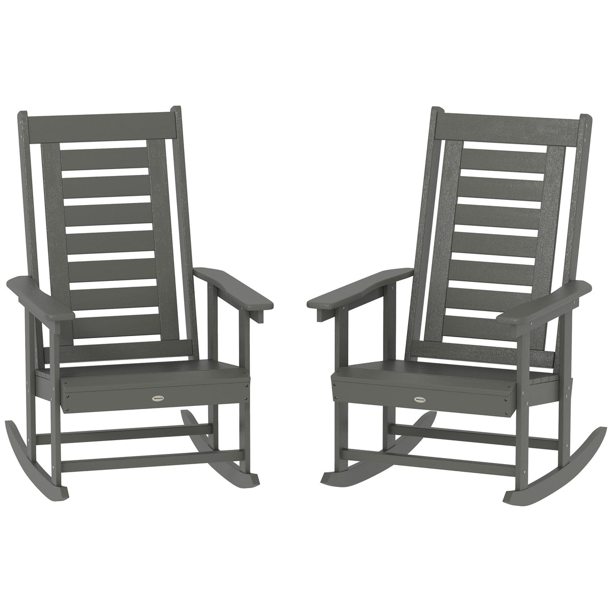 2 Pieces Outdoor Rocking Chairs, HDPE Patio Rockers with 28" High Back, Wide Armrests for Porch Backyard, Dark Gray