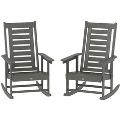 2 Pieces Outdoor Rocking Chairs, HDPE Patio Rockers with 28" High Back, Wide Armrests for Porch Backyard, Dark Gray