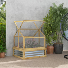 Raised Garden Flower Bed Kit with Greenhouse, Wooden Cold Frame Planter, 35.5" x 31.5" x 36", Natural