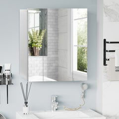 Wall Mounted Mirror Cabinet, Bathroom Medicine Cabinet with Mirror, 3 Doors and Adjustable Shelves, White