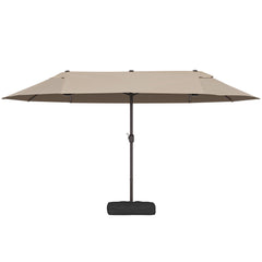 Patio Umbrella 15' Steel Rectangular Outdoor Double Sided Market with base, Sun Protection & Easy Crank for Deck Pool Patio, Coffee