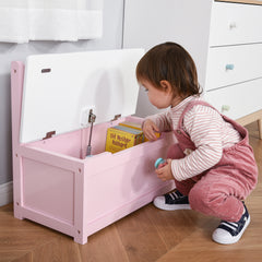 Qaba Toddler Toy Box Storage Bench with Large 27 Liter Interior, Kids Storage Bench Seat with Storage for Toddler Playroom Furniture, Kids Bedroom Furniture, Toy Organizer and Storage Bin Pink