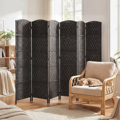 Room Divider, 6 Panel Folding Privacy Screen, 6FT Tall Portable Weave Partition Wall Divider for Bedroom, Coffee