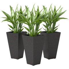 28" Tall Planters, Set of 3 Plastic Flower Pots with Marble Finish and Drainage Holes, Stackable Taper Planters, Brown