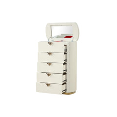 Harmony Pierre Modern Style 5-Drawer Chest Made with Wood, Open Top Mirror and Gold Accents in Beige