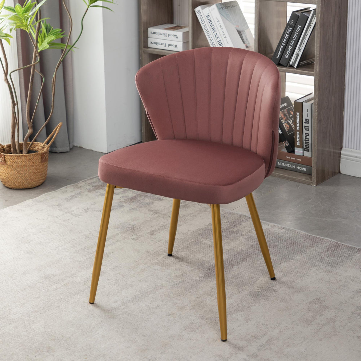 Modern Velvet Armless Accent Chair, Channel Tufted Dining Chair with Gold Metal Legs, Upholstered Side Chair for Living Room Bedroom Small Spaces