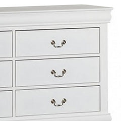Crest Wide Dresser Chest, 6 Drawers, Nickel Metal Handles, White Solid Wood