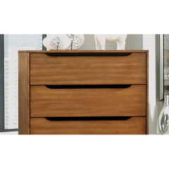 1pc Chest Modern Mid-Century Style Recessed Drawers Handle Tapered Round Legs Four Drawers Oak Finish