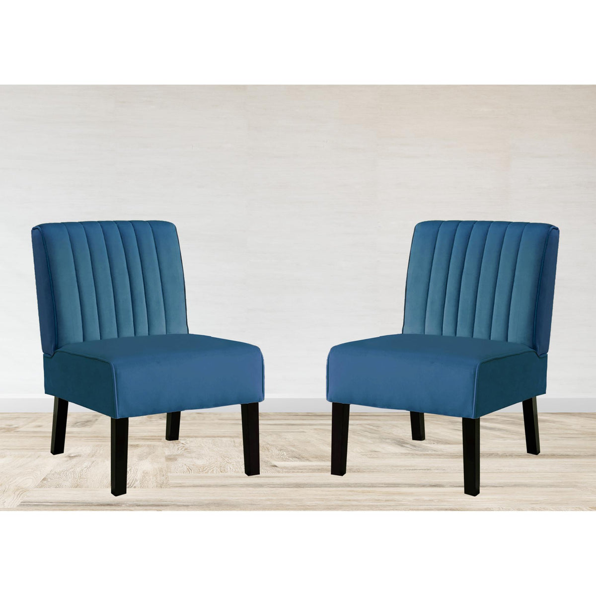 Venus Mid Century Modern Accent Chairs Set of 2 with Minimalist Design, Elegant Velvet Upholstery and Solid Wood Legs, Ideal for Living Room or Bedroom, Blue