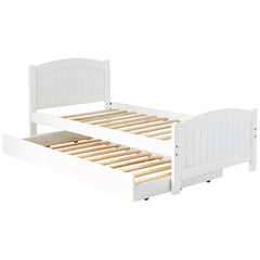Twin Size Bed w/ Trundle Slats White Pine Plywood Kids Youth Bedroom Furniture