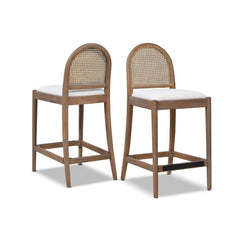 Neptune 26.5" Curved Back Cane Rattan Counter Stool, Set of 2, Ivory White Boucle