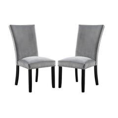 Light Gray Flannelette Contemporary 2pc Dining Side Chairs Nalihead Trim Black Solid wood Legs Dining Room Chairs