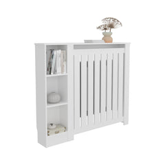 Camelot Cover Cabinet Joseph with Slatted Frame and 3 Shelves, Decorative Heater Cover, Modern Furniture Accent, White