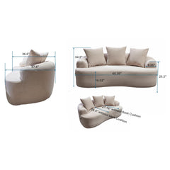 65.35" Curved Loveseat Sofa with Pocket Spring Cushions for Soft Seating, Small Space Couch with 3 Throw Pillows, No Assembly Needed, Black