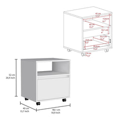 Aria Nightstand , End Table, Side Table Casters, Single Drawer-White
