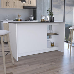 Poem Kitchen Island with Large Top Surface, Double Door Cabinet, and Open Shelves White / Onyx