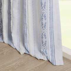 Celestia Printed Curtain Panel with Tufted Stripe and Lining White/Navy 50x84"