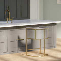 26" Counter Stool – Gray Faux Leather with Brass-Finish Metal Base, 1PC