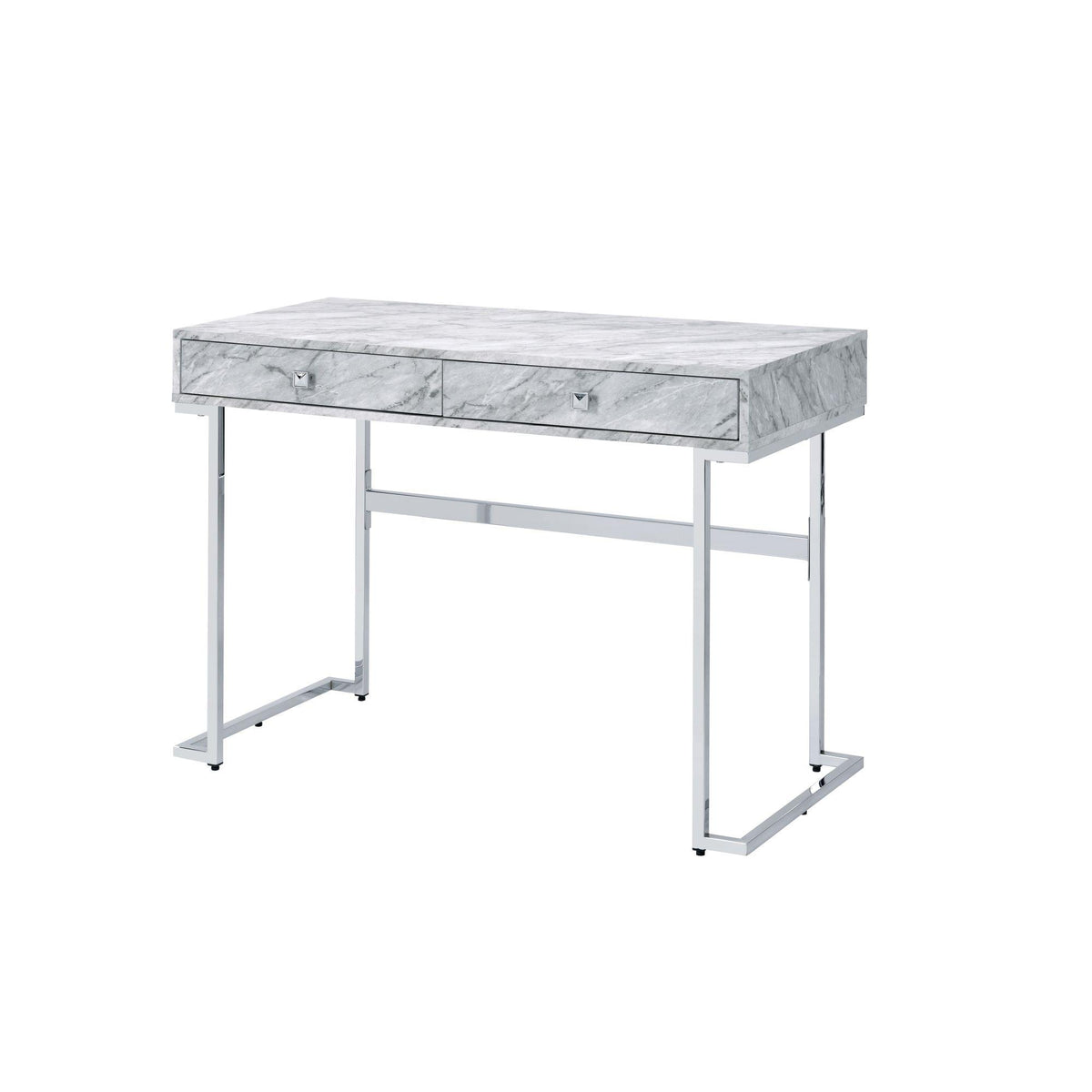 Cassandra White Printed Faux Marble Top & Chrome Finish Writing Desk