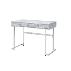 Cassandra White Printed Faux Marble Top & Chrome Finish Writing Desk