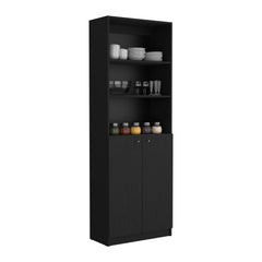 2-Door Bookcase with Upper Shelves, Black