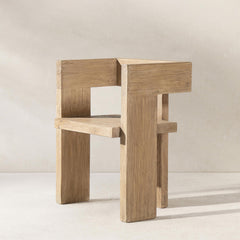 Crown Solid Reclaimed Elm Sculptural Block Accent Chair, Heritage Light Natural Brown
